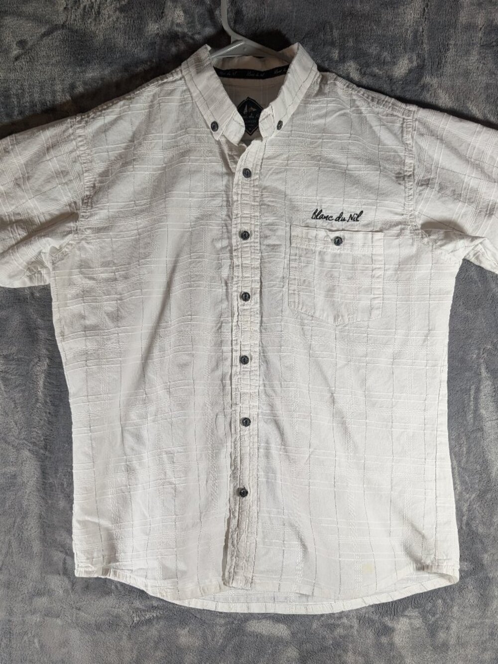 Blanc du Nil White Textured Plaid Short Sleeve Button Down Shirt M